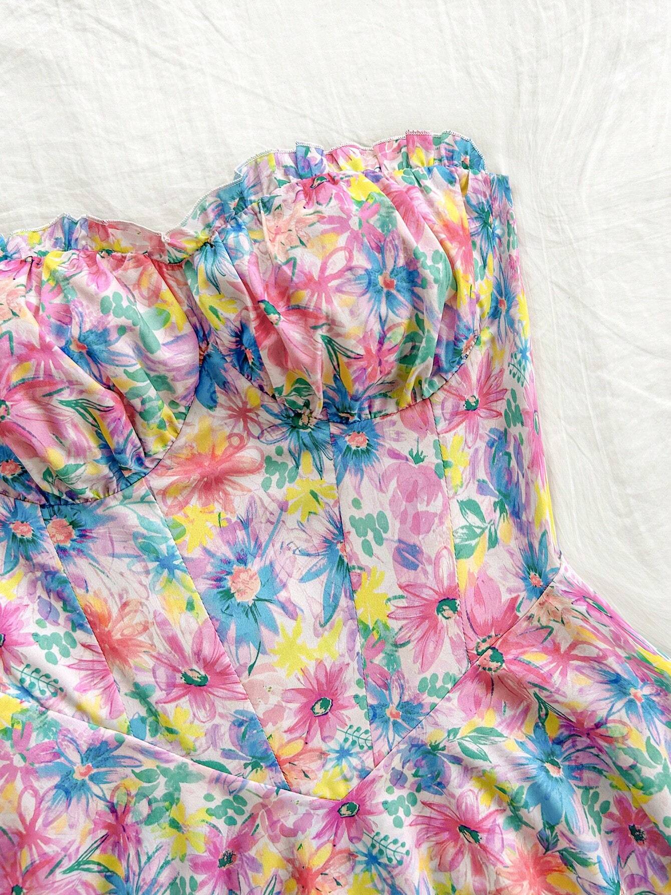 Women's Floral Layered Bandeau Sundress For Summer Vacation - Image 3