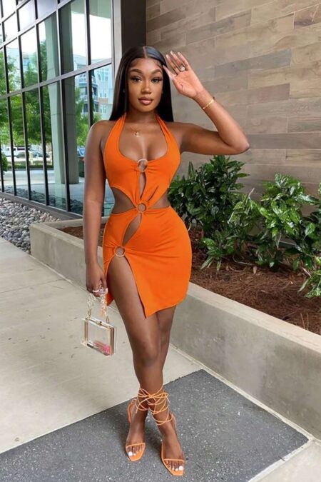 Slayr Women's Solid Color Deep V-Neck Hollow Out Backless Mini Bodycon Dress, Summer