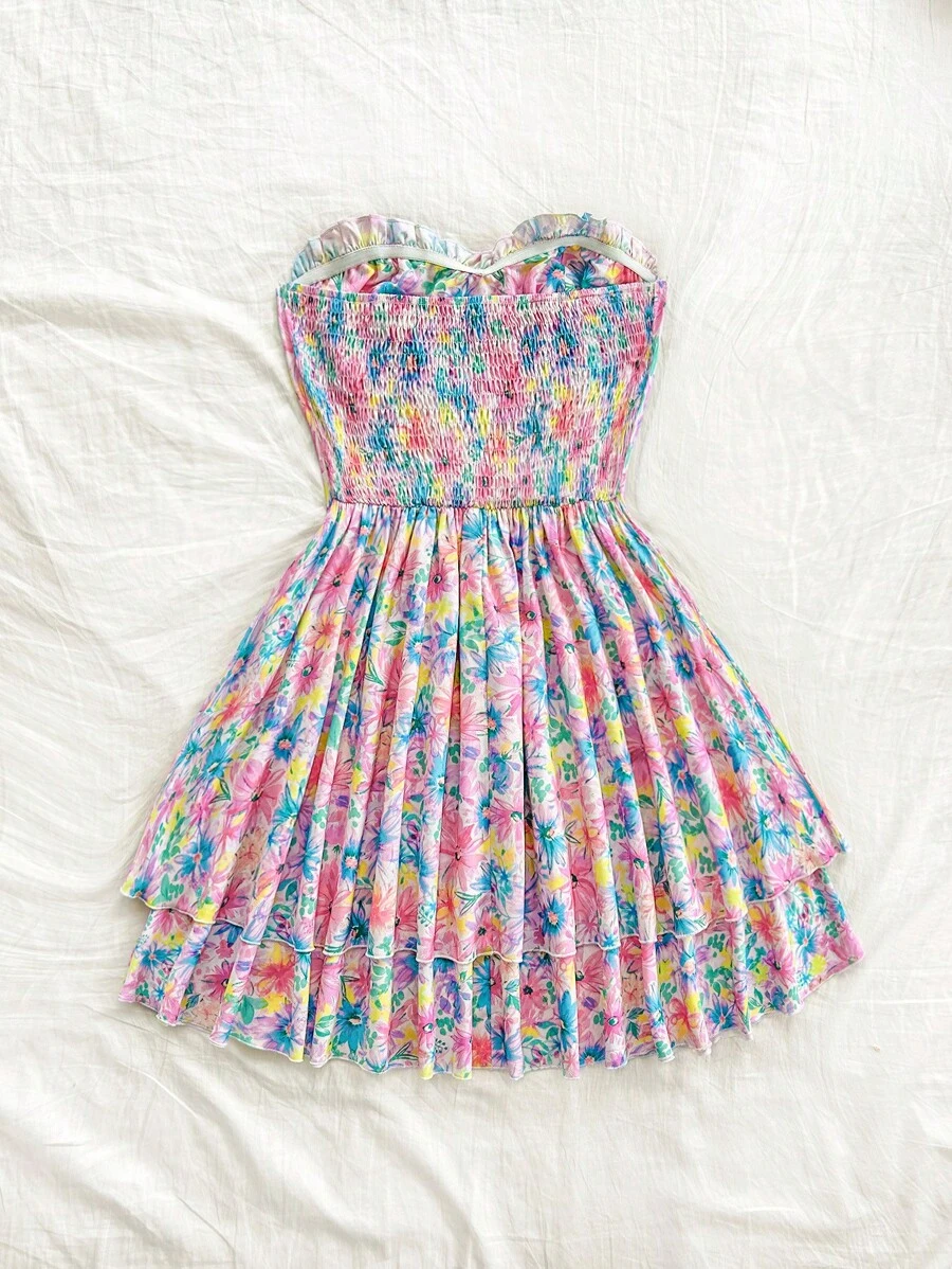 Women's Floral Layered Bandeau Sundress For Summer Vacation - Image 2