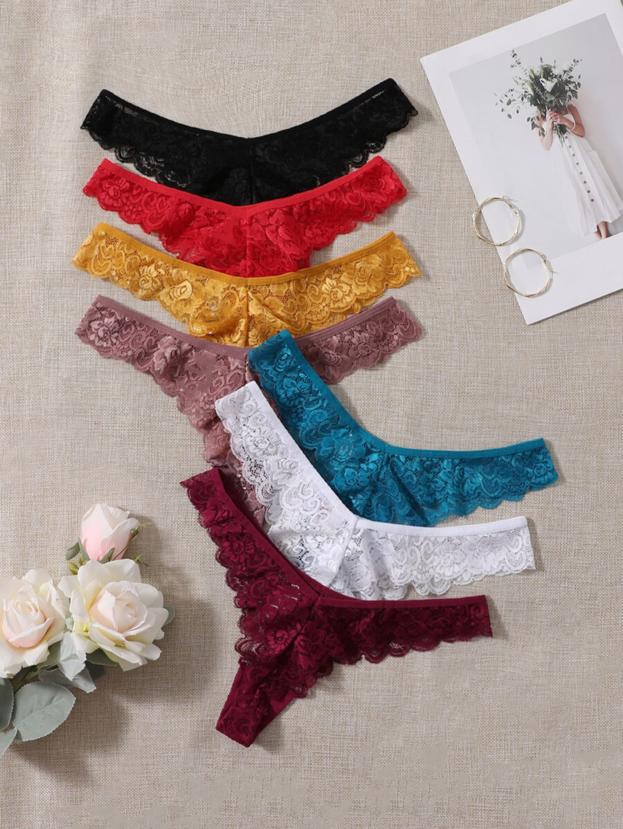 Shein Underwear&Sleepwear Basics 7pack Floral Lace Thong Lingerie