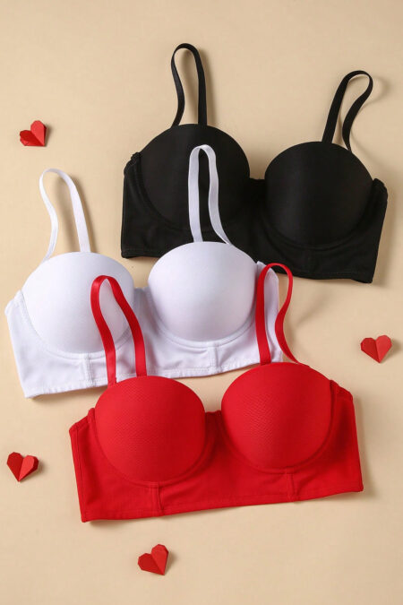 3pcs Set Valentine's Day Romantic Sexy Strapless Tube Tops With Non-Slip Design, Includes Regular Strap As Gift