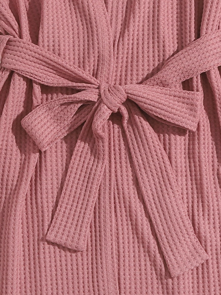 3pcs Waffle Knit Belted Lounge Set - Image 32