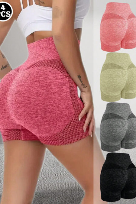 Women 4pcs Peach Butt Lifting High Waisted Yoga Sports Leggings Tummy Control Workout Shorts