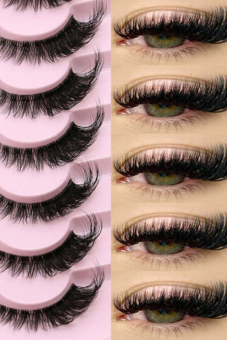 GROINNEYA 7 Pairs New Cat Eye Lashes Natural Long Clear Band Lashes Winged End Eye Elongated Eyelashes Faux Mink Eyelashes Makeup(XF10)