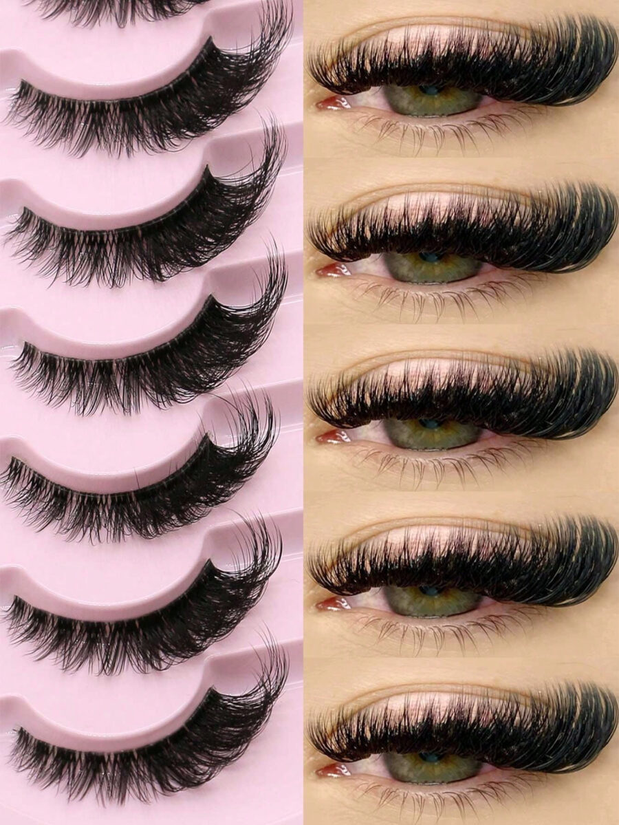 GROINNEYA 7 Pairs New Cat Eye Lashes Natural Long Clear Band Lashes Winged End Eye Elongated Eyelashes Faux Mink Eyelashes Makeup(XF10)
