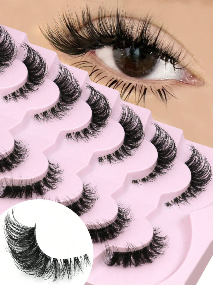 GROINNEYA 7 Pairs New Cat Eye Lashes Natural Long Clear Band Lashes Winged End Eye Elongated Eyelashes Faux Mink Eyelashes Makeup(XF10) - Image 6