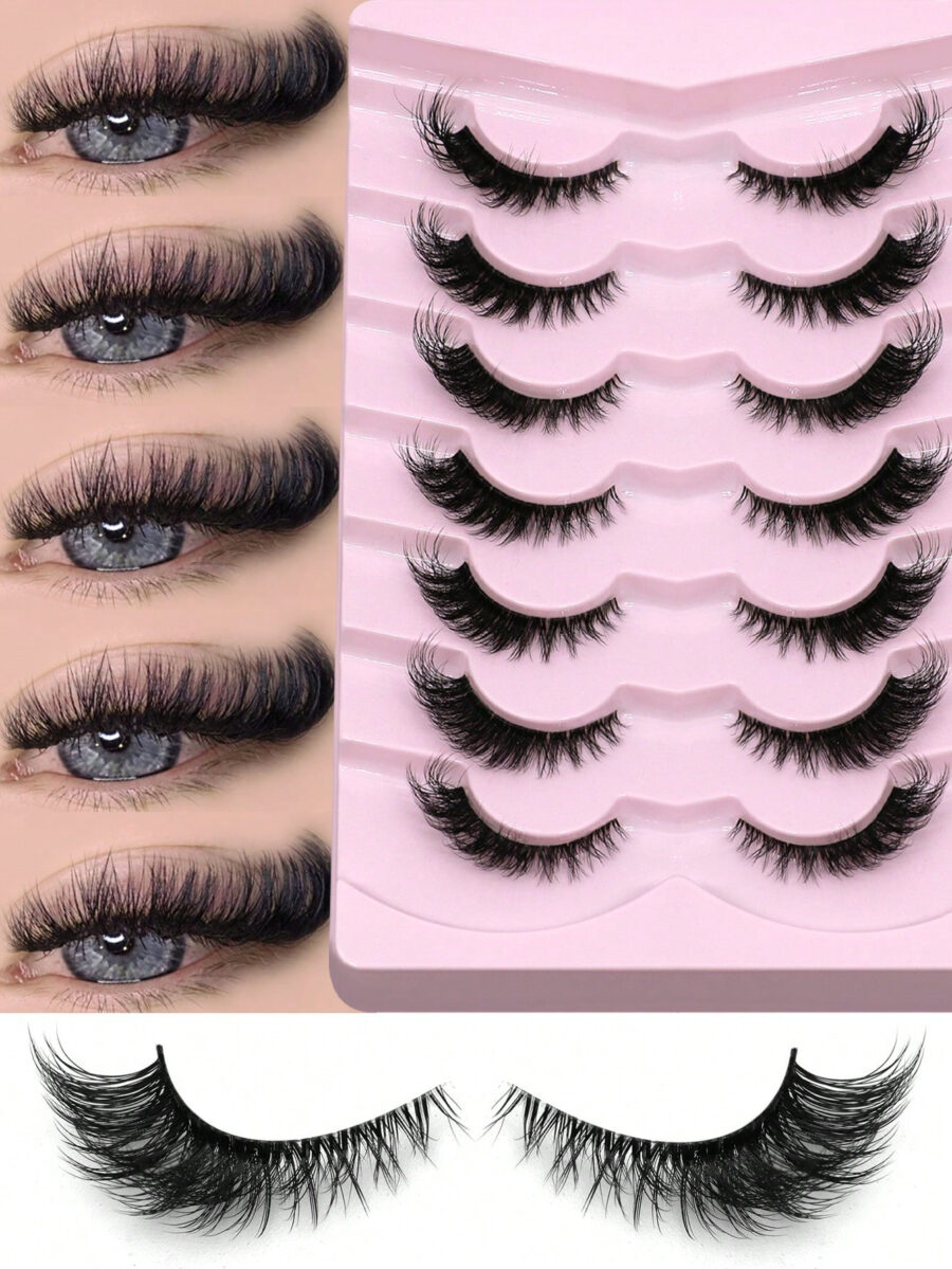 GROINNEYA 7 Pairs New Cat Eye Lashes Natural Long Clear Band Lashes Winged End Eye Elongated Eyelashes Faux Mink Eyelashes Makeup(XF10) - Image 7