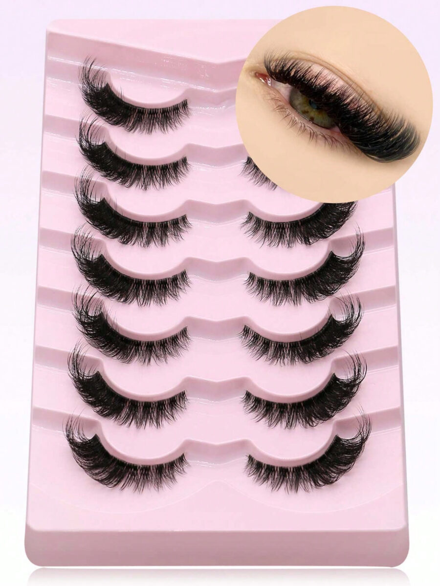 GROINNEYA 7 Pairs New Cat Eye Lashes Natural Long Clear Band Lashes Winged End Eye Elongated Eyelashes Faux Mink Eyelashes Makeup(XF10) - Image 8