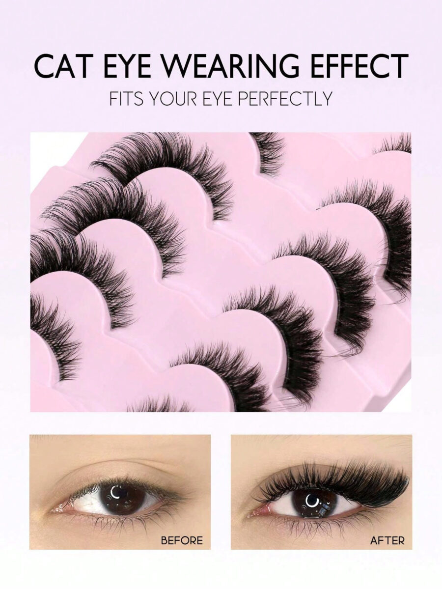GROINNEYA 7 Pairs New Cat Eye Lashes Natural Long Clear Band Lashes Winged End Eye Elongated Eyelashes Faux Mink Eyelashes Makeup(XF10) - Image 9