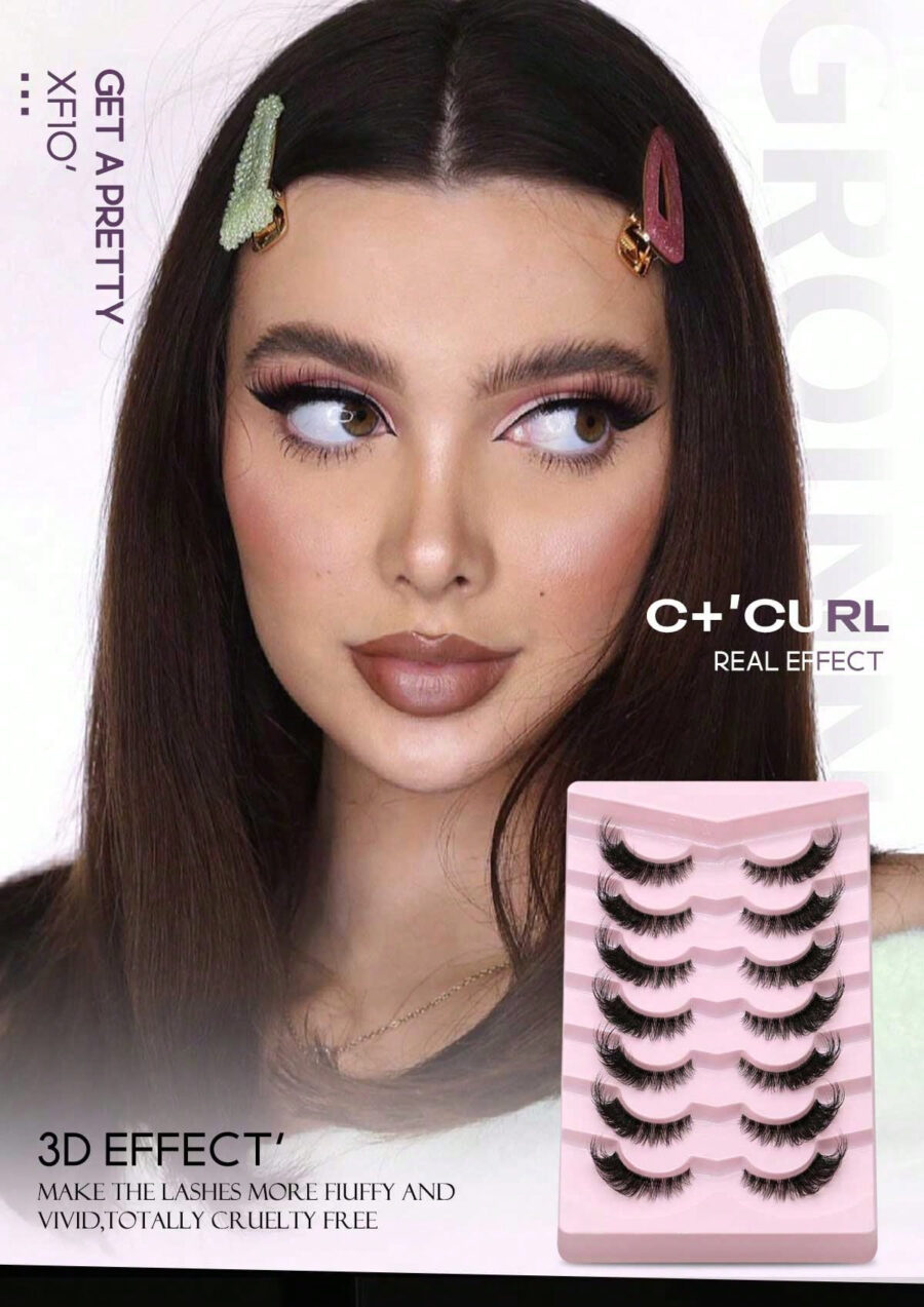 GROINNEYA 7 Pairs New Cat Eye Lashes Natural Long Clear Band Lashes Winged End Eye Elongated Eyelashes Faux Mink Eyelashes Makeup(XF10) - Image 14