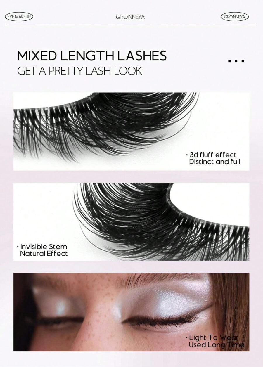 GROINNEYA 7 Pairs New Cat Eye Lashes Natural Long Clear Band Lashes Winged End Eye Elongated Eyelashes Faux Mink Eyelashes Makeup(XF10) - Image 16