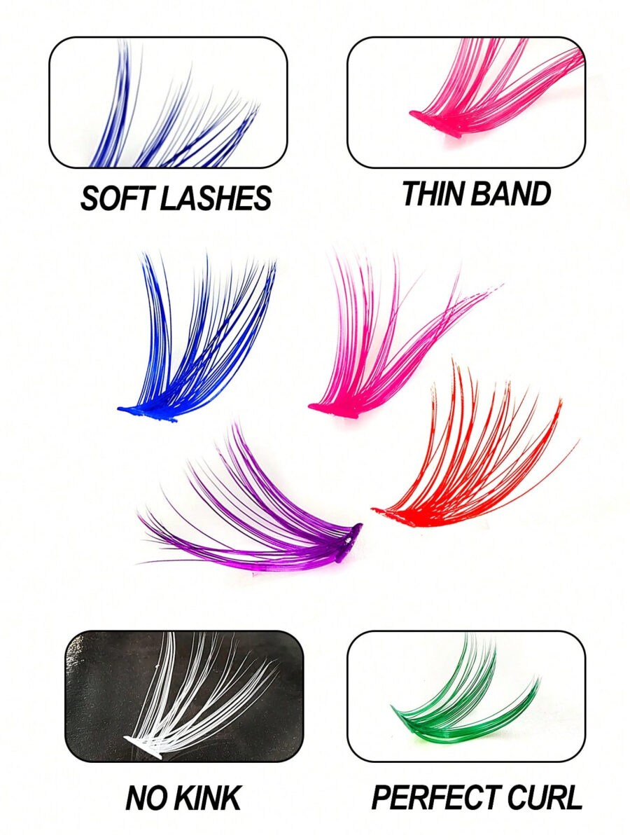 Asiteo Colored Lash Clusters 140Pcs 7 Colored Mixed Eyelashes Extension Cluster Segments Natural Wispy Individual Eye Lash, DIY At Home - Image 7