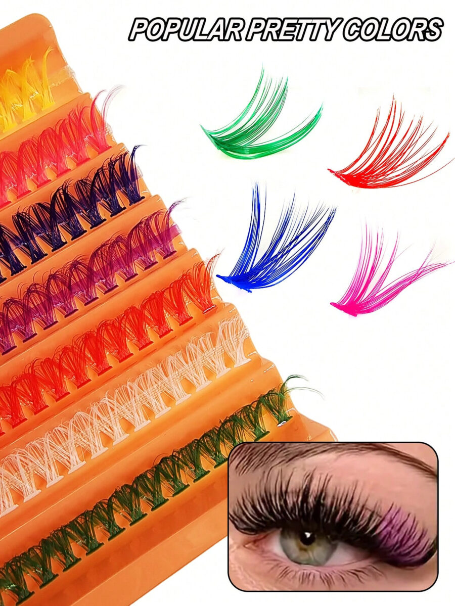 Asiteo Colored Lash Clusters 140Pcs 7 Colored Mixed Eyelashes Extension Cluster Segments Natural Wispy Individual Eye Lash, DIY At Home - Image 9