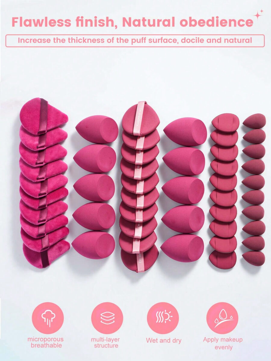 Makeup Tools Set Including:10PCS Makeup Sponges For Liquid Makeup+10PCS Mini Makeup Sponges For Liquid Makeup+10PCS Triangle Powder Puffs For Loose Powder And Makeup Setting+10PCS Air Cushion Powder Puffs For Facial Makeup+10PCS Mini Air Cushion Powder Puffs For Facial Concealer Makeup - Image 21