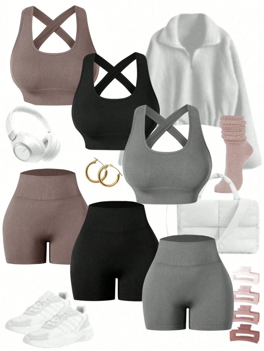 Easify SHABREYA Sport Women's Yoga Ribbed Workout Set Outfit Set Workout Women Set - Image 6