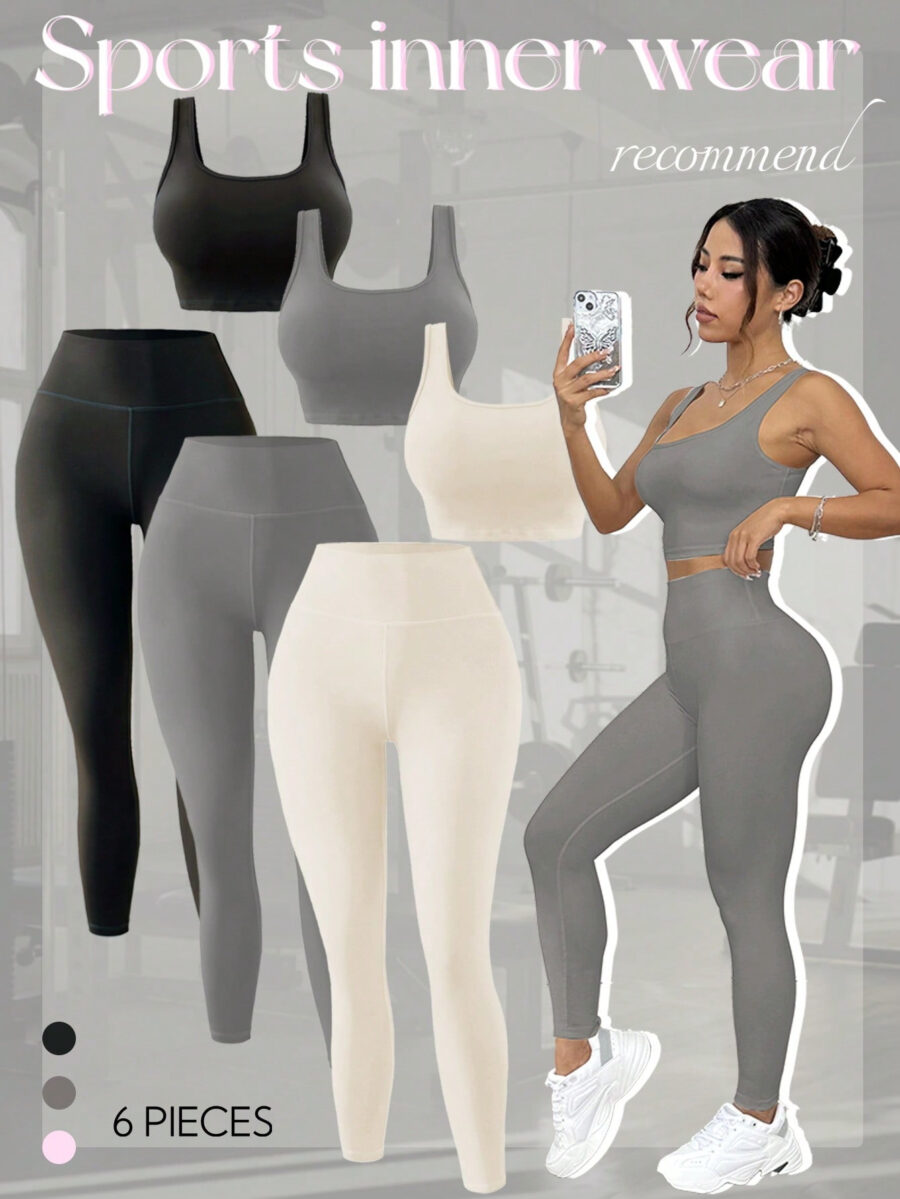 SHABREYA Sport Studio Women's 6-Piece Yoga Outfit, Including Form-Fitting Scoop Neck Tank Top, High Waisted Leggings, Sexy Butt-Lifting Essential Activewear Sports Set For Workout, Running, Gym Workout Women Set - Image 3