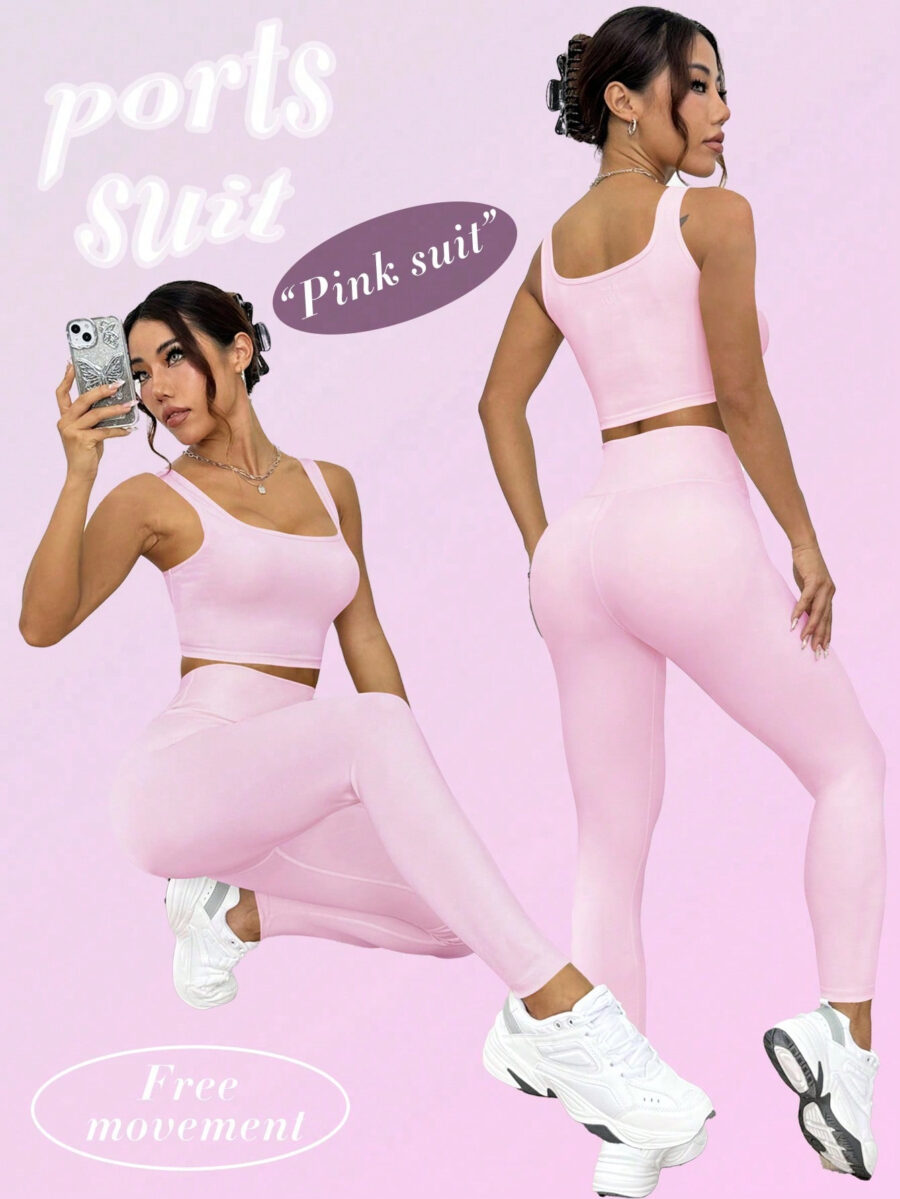 SHABREYA Sport Studio Women's 6-Piece Yoga Outfit, Including Form-Fitting Scoop Neck Tank Top, High Waisted Leggings, Sexy Butt-Lifting Essential Activewear Sports Set For Workout, Running, Gym Workout Women Set - Image 4