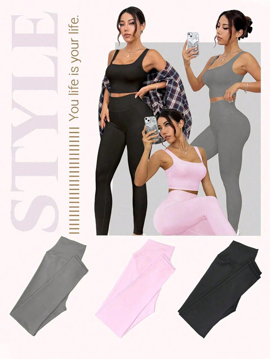 SHABREYA Sport Studio Women's 6-Piece Yoga Outfit, Including Form-Fitting Scoop Neck Tank Top, High Waisted Leggings, Sexy Butt-Lifting Essential Activewear Sports Set For Workout, Running, Gym Workout Women Set - Image 5