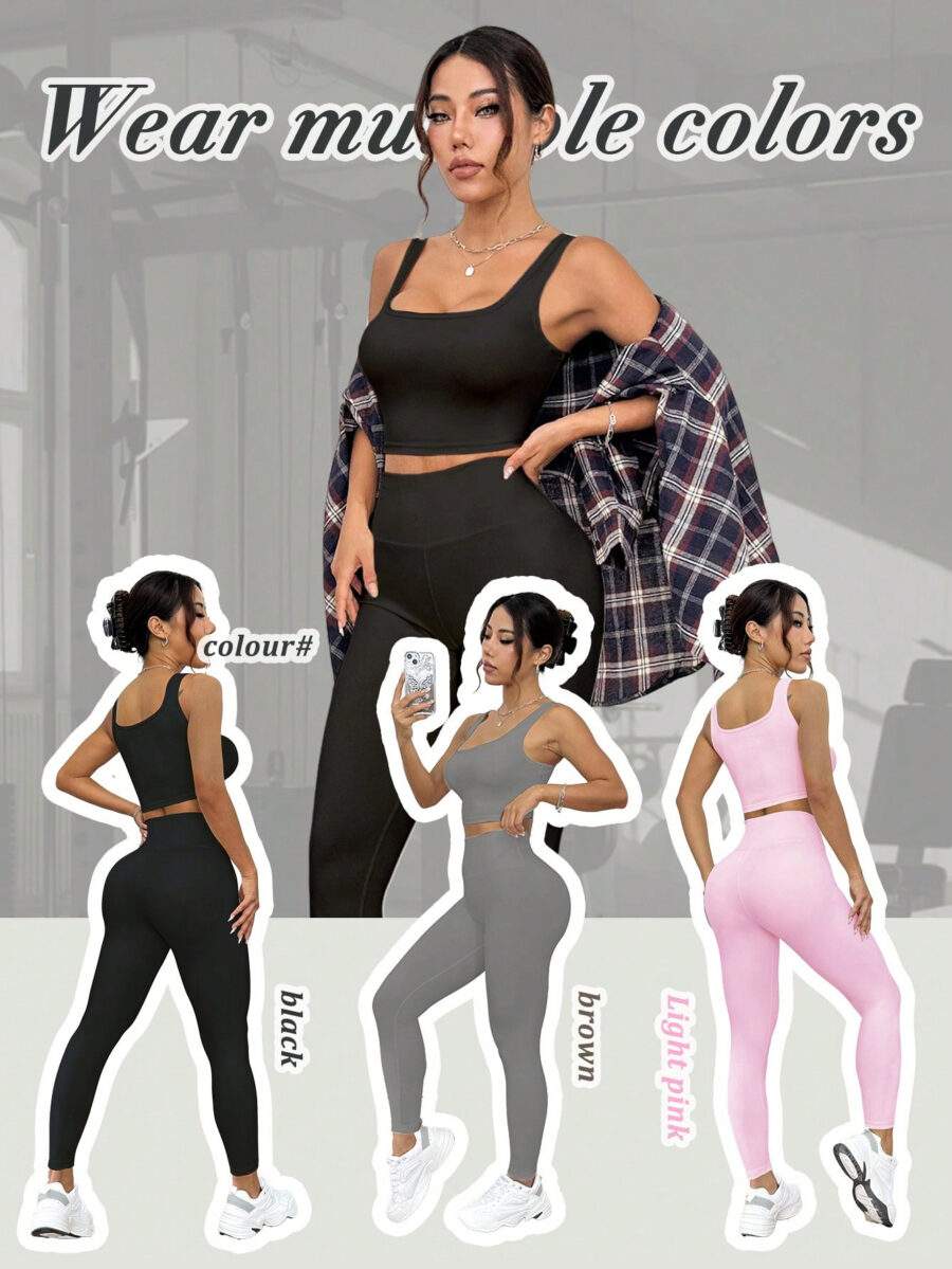 SHABREYA Sport Studio Women's 6-Piece Yoga Outfit, Including Form-Fitting Scoop Neck Tank Top, High Waisted Leggings, Sexy Butt-Lifting Essential Activewear Sports Set For Workout, Running, Gym Workout Women Set - Image 7