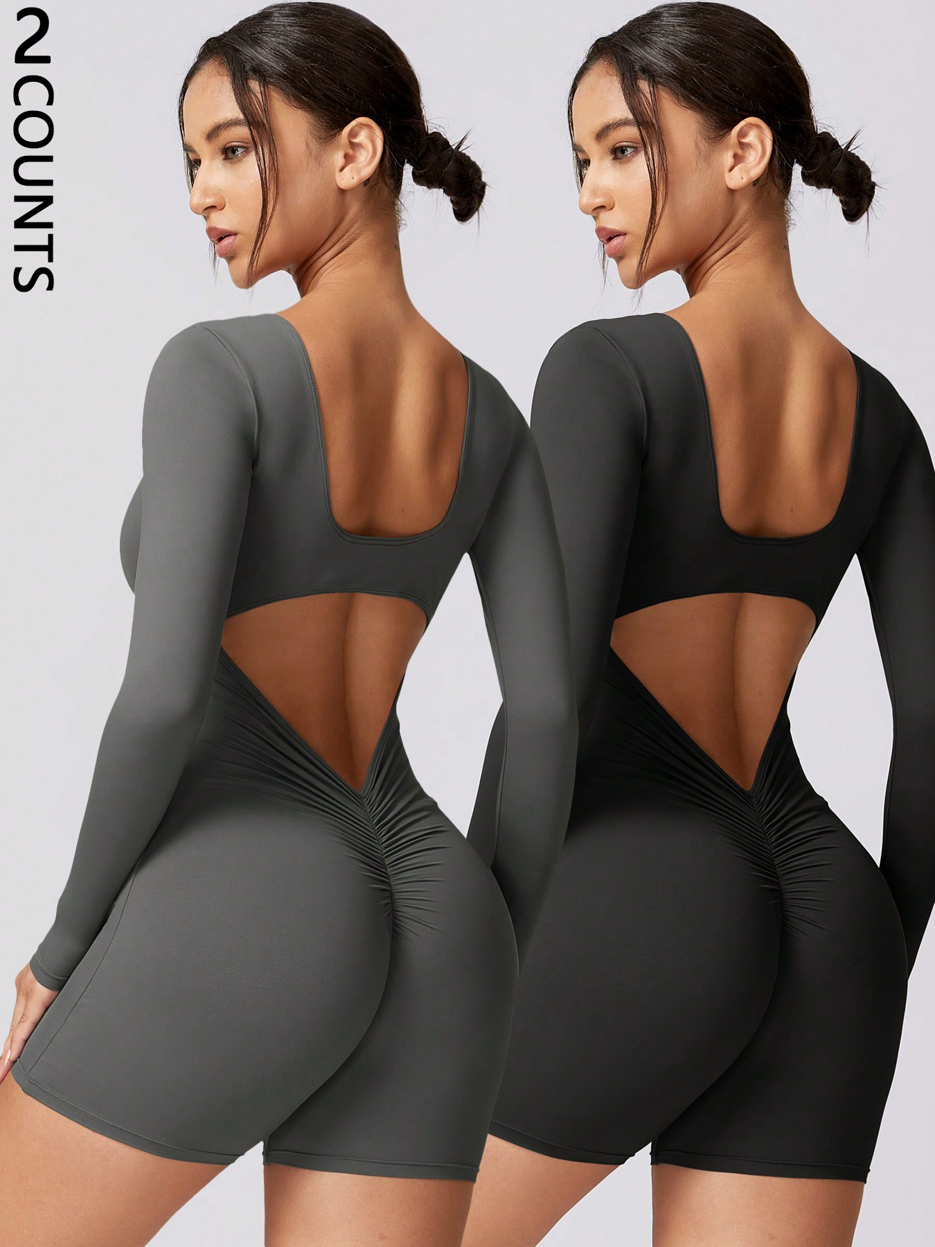 2 Piece Athletic Rompers For Women Tight Gym - Image 2