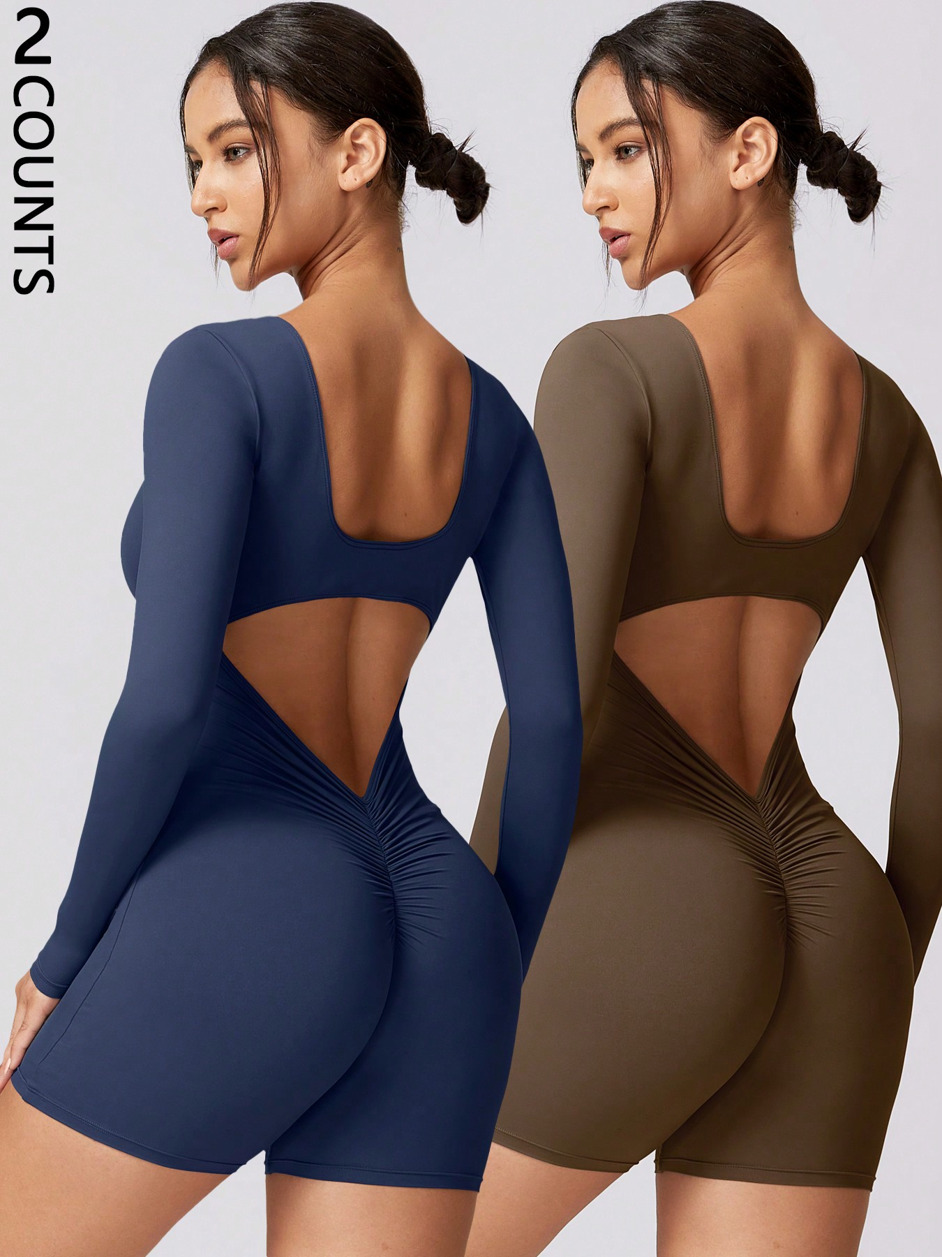 2 Piece Athletic Rompers For Women Tight Gym - Image 3