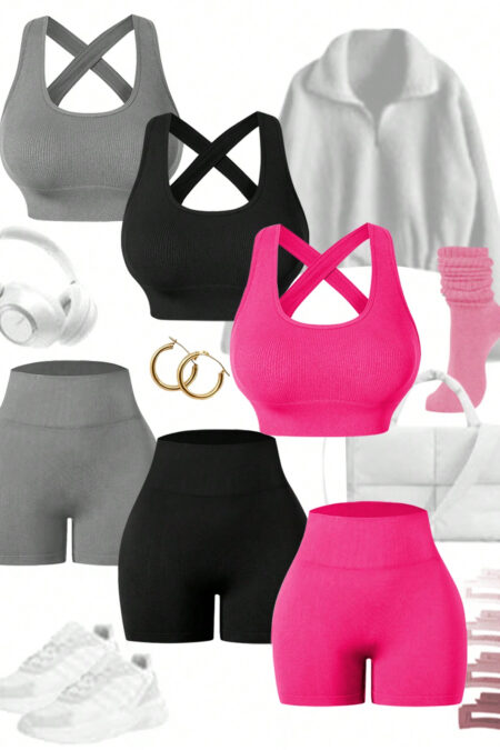 Easify SHABREYA Sport Women's Yoga Ribbed Workout Set Outfit Set Workout Women Set