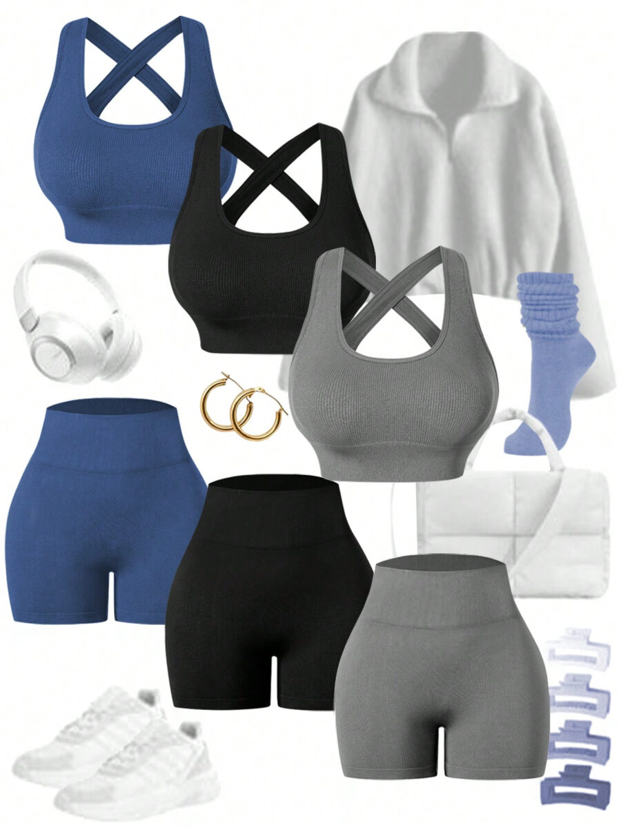 Easify SHABREYA Sport Women's Yoga Ribbed Workout Set Outfit Set Workout Women Set - Image 11