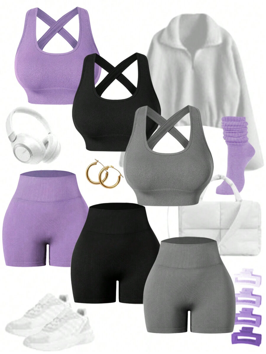 Easify SHABREYA Sport Women's Yoga Ribbed Workout Set Outfit Set Workout Women Set - Image 12