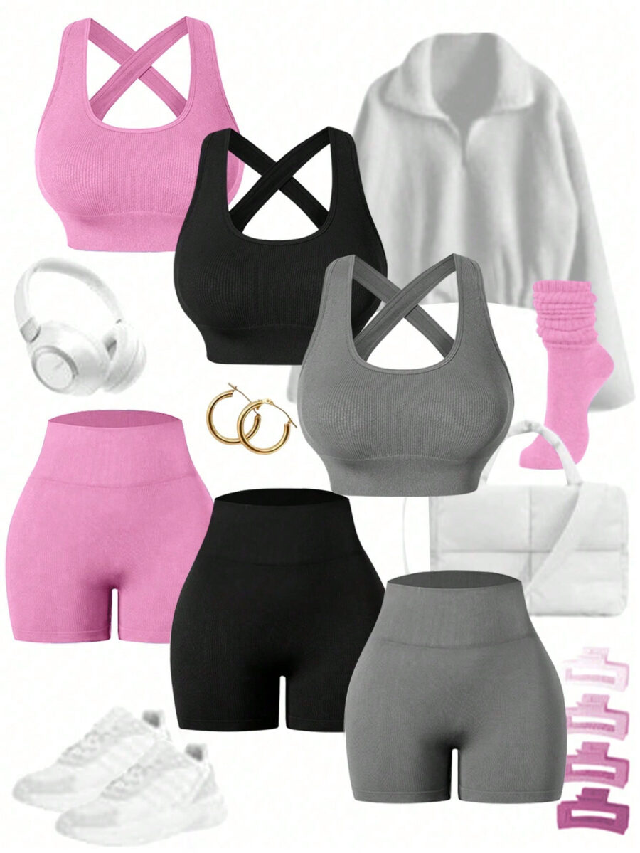 Easify SHABREYA Sport Women's Yoga Ribbed Workout Set Outfit Set Workout Women Set - Image 14