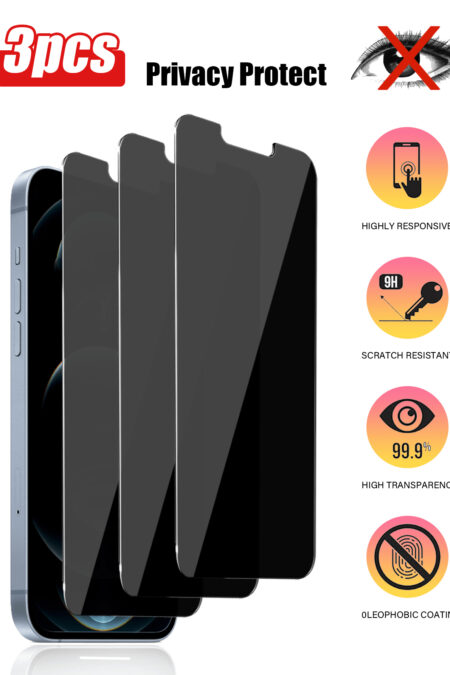 3pcs Anti-Spy Tempered Glass Screen Protector Compatible With Apple Devices