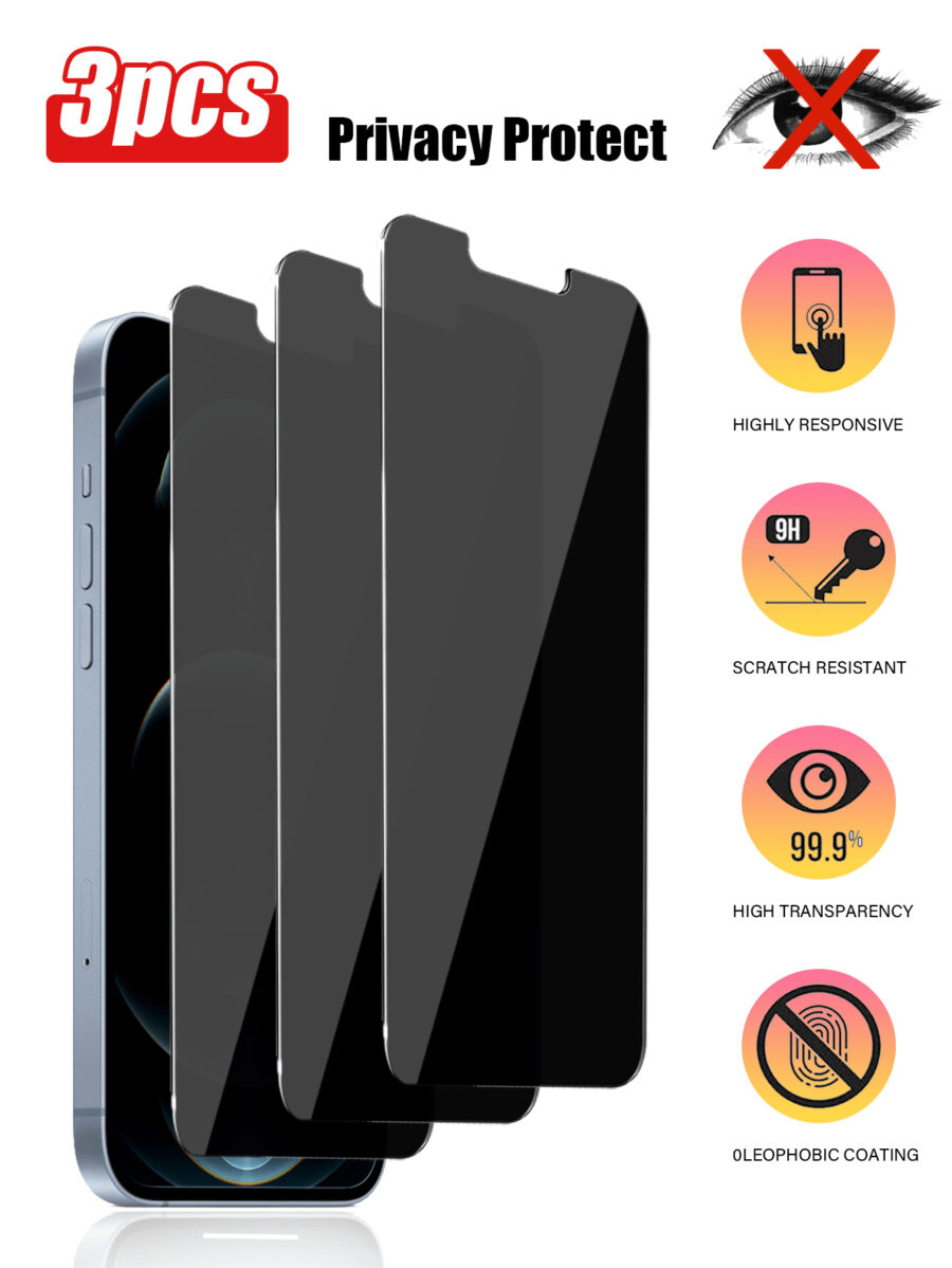 3pcs Anti-Spy Tempered Glass Screen Protector Compatible With Apple Devices