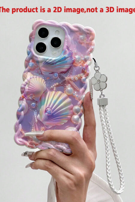 Beach Phone Charm Starfish Shell Faux Pearl With Oil Painting And Additional Chain