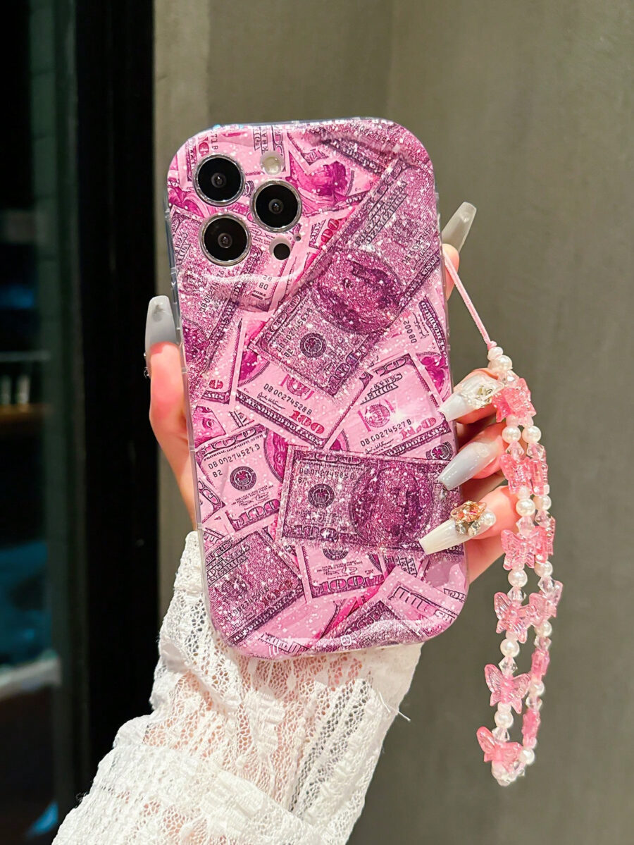 Fashion Pink Glitter Dollar Bill Pattern Shockproof Phone Case Compatible With IPhone 13 Pro Max, 13, 15, 12/12 Pro, 11, 14 Pro Max, XR, 14 Plus/16/16 Pro Max - Image 4