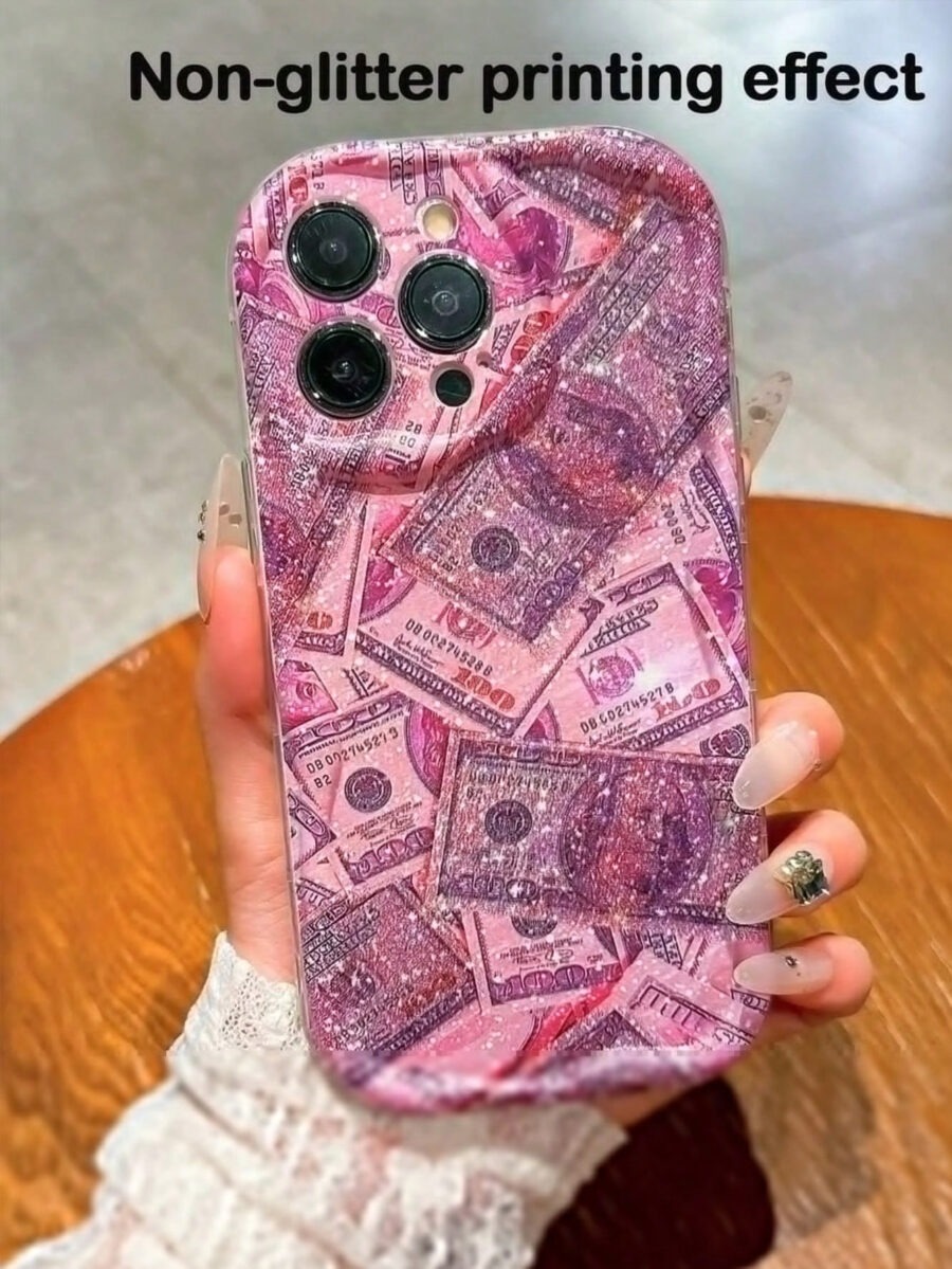 Fashion Pink Glitter Dollar Bill Pattern Shockproof Phone Case Compatible With IPhone 13 Pro Max, 13, 15, 12/12 Pro, 11, 14 Pro Max, XR, 14 Plus/16/16 Pro Max - Image 9