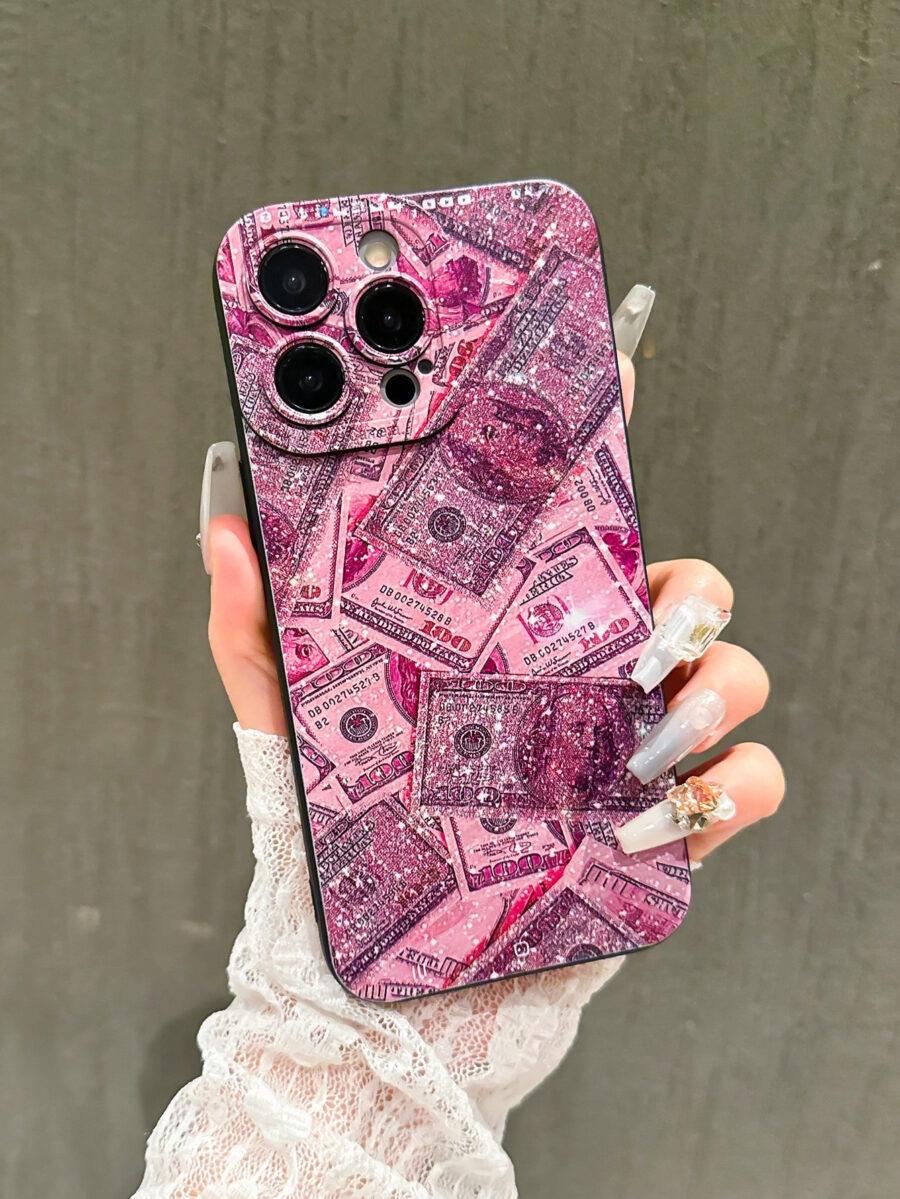 Fashion Pink Glitter Dollar Bill Pattern Shockproof Phone Case Compatible With IPhone 13 Pro Max, 13, 15, 12/12 Pro, 11, 14 Pro Max, XR, 14 Plus/16/16 Pro Max - Image 11
