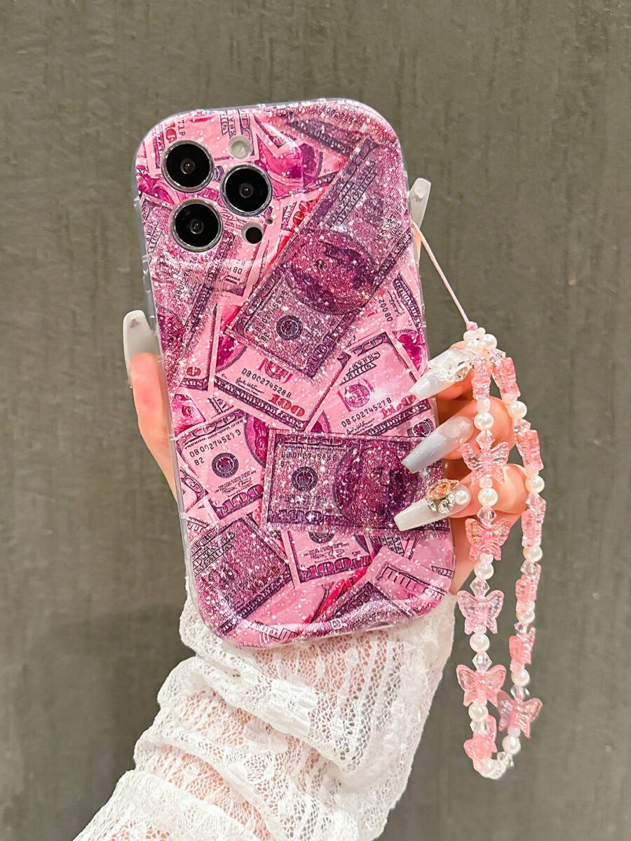 Fashion Pink Glitter Dollar Bill Pattern Shockproof Phone Case Compatible With IPhone 13 Pro Max, 13, 15, 12/12 Pro, 11, 14 Pro Max, XR, 14 Plus/16/16 Pro Max - Image 12