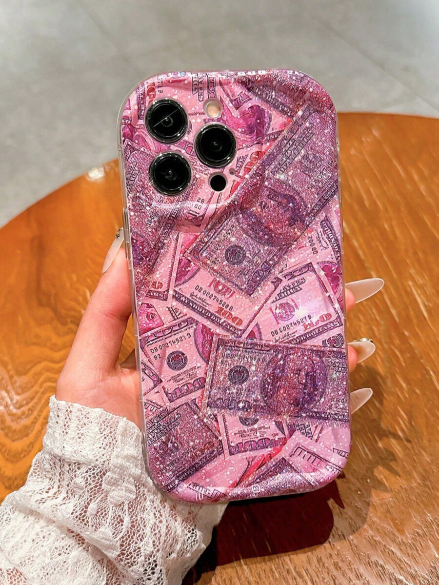 Fashion Pink Glitter Dollar Bill Pattern Shockproof Phone Case Compatible With IPhone 13 Pro Max, 13, 15, 12/12 Pro, 11, 14 Pro Max, XR, 14 Plus/16/16 Pro Max - Image 13
