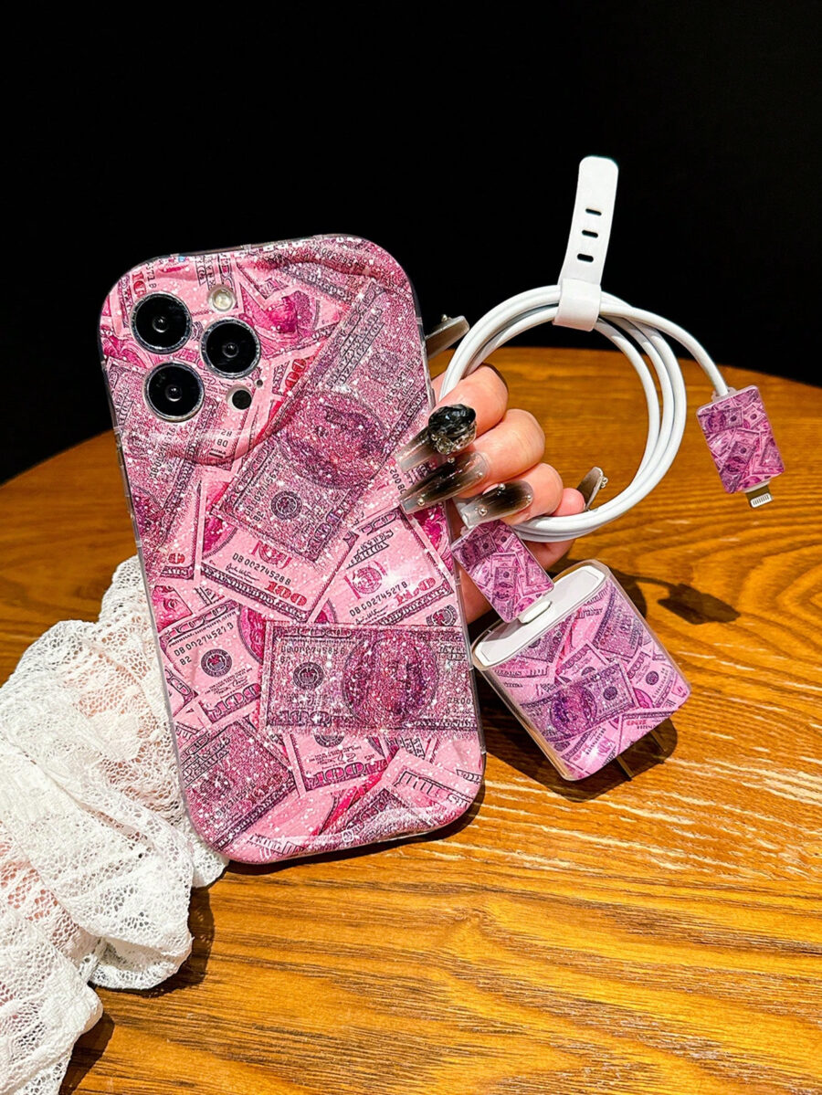 Fashion Pink Glitter Dollar Bill Pattern Shockproof Phone Case Compatible With IPhone 13 Pro Max, 13, 15, 12/12 Pro, 11, 14 Pro Max, XR, 14 Plus/16/16 Pro Max - Image 14