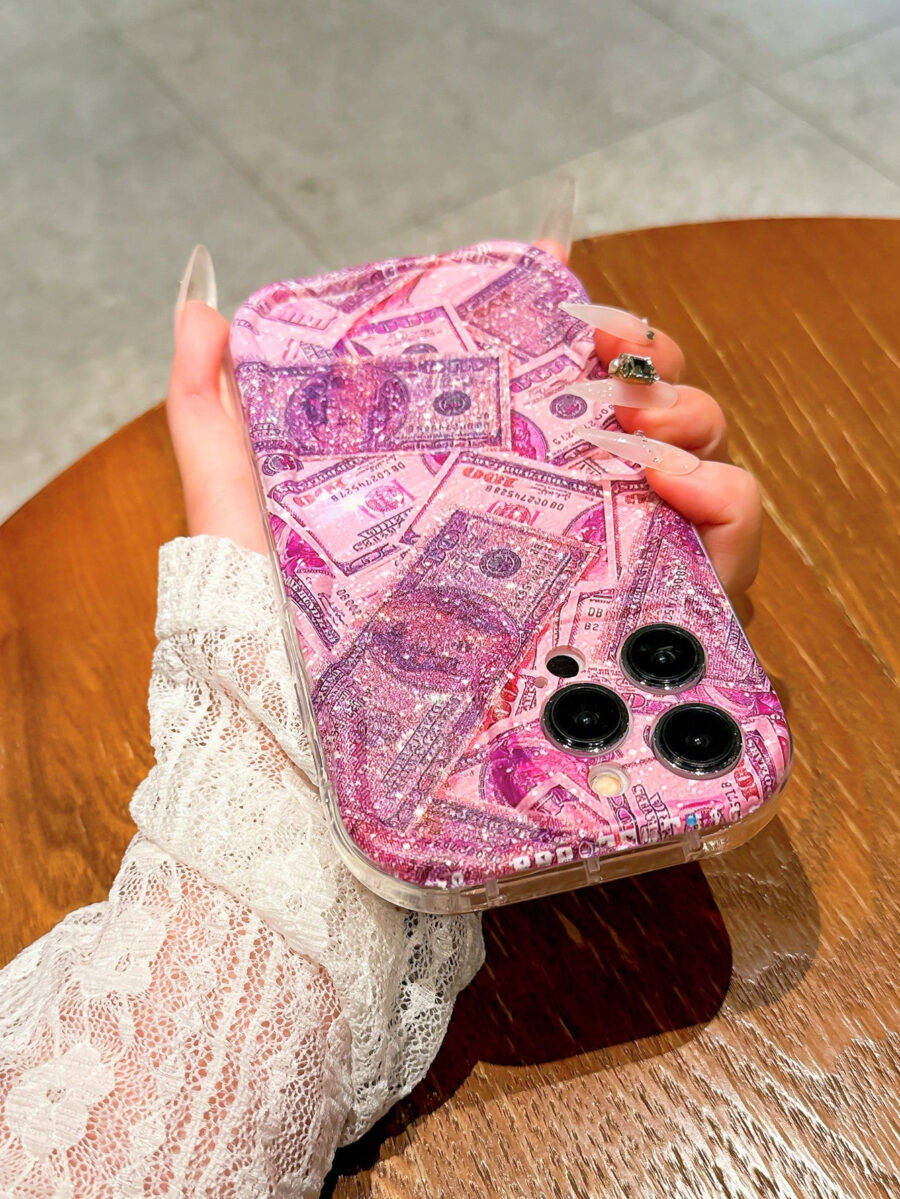 Fashion Pink Glitter Dollar Bill Pattern Shockproof Phone Case Compatible With IPhone 13 Pro Max, 13, 15, 12/12 Pro, 11, 14 Pro Max, XR, 14 Plus/16/16 Pro Max - Image 16