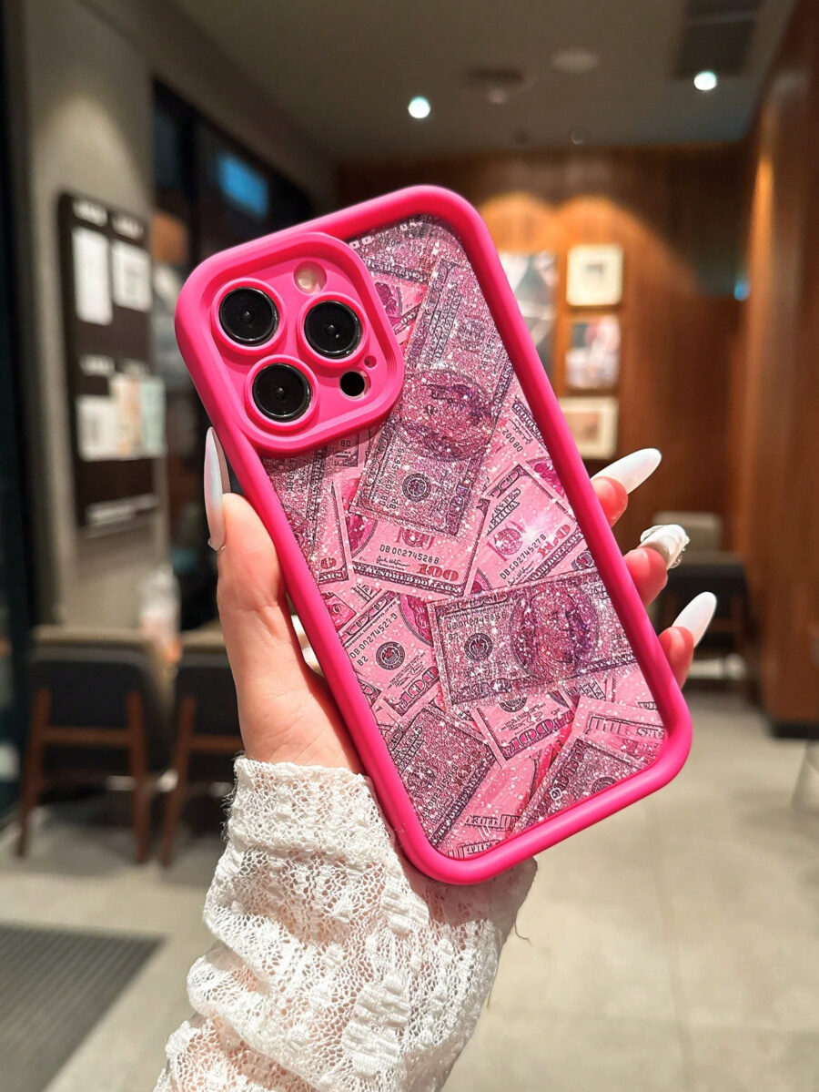 Fashion Pink Glitter Dollar Bill Pattern Shockproof Phone Case Compatible With IPhone 13 Pro Max, 13, 15, 12/12 Pro, 11, 14 Pro Max, XR, 14 Plus/16/16 Pro Max - Image 23