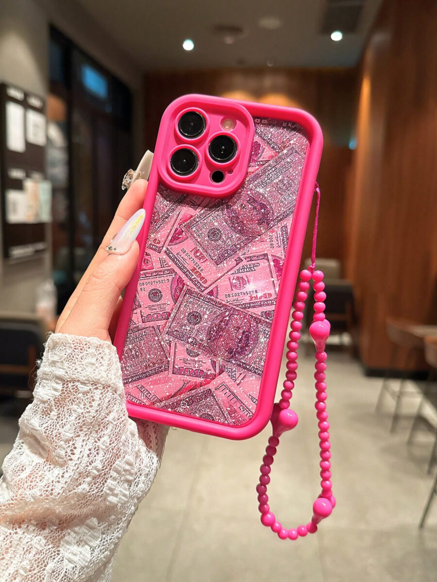 Fashion Pink Glitter Dollar Bill Pattern Shockproof Phone Case Compatible With IPhone 13 Pro Max, 13, 15, 12/12 Pro, 11, 14 Pro Max, XR, 14 Plus/16/16 Pro Max - Image 24