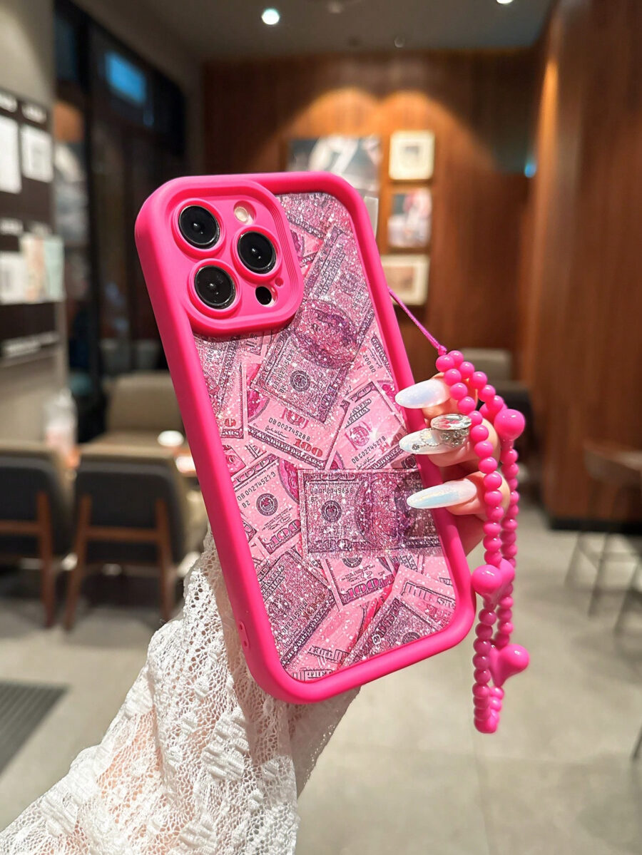 Fashion Pink Glitter Dollar Bill Pattern Shockproof Phone Case Compatible With IPhone 13 Pro Max, 13, 15, 12/12 Pro, 11, 14 Pro Max, XR, 14 Plus/16/16 Pro Max - Image 25