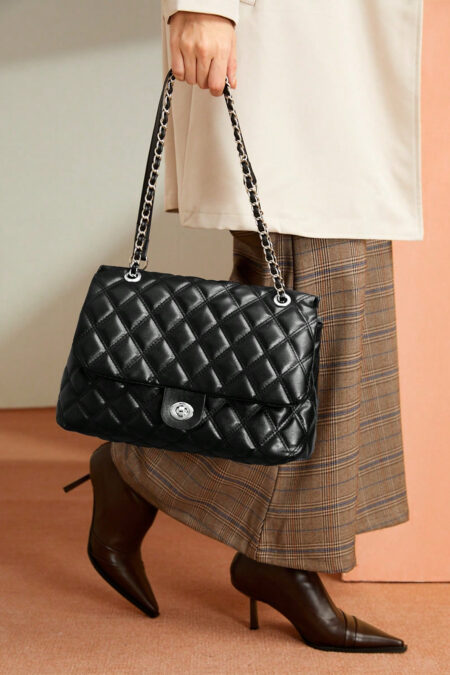 SHABREYA BIZwear Large Capacity Rhombic Pattern Crossbody Bag With Chain Strap