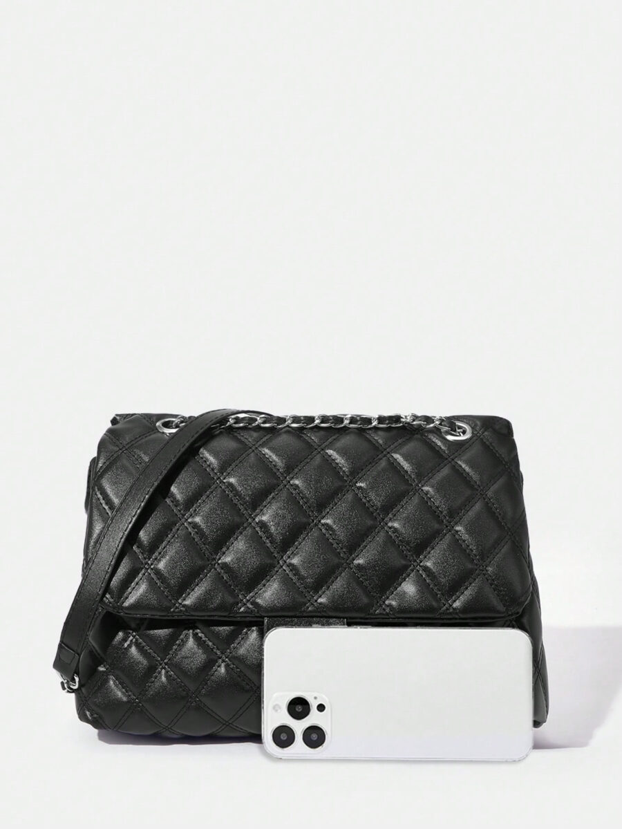 SHABREYA BIZwear Large Capacity Rhombic Pattern Crossbody Bag With Chain Strap - Image 5