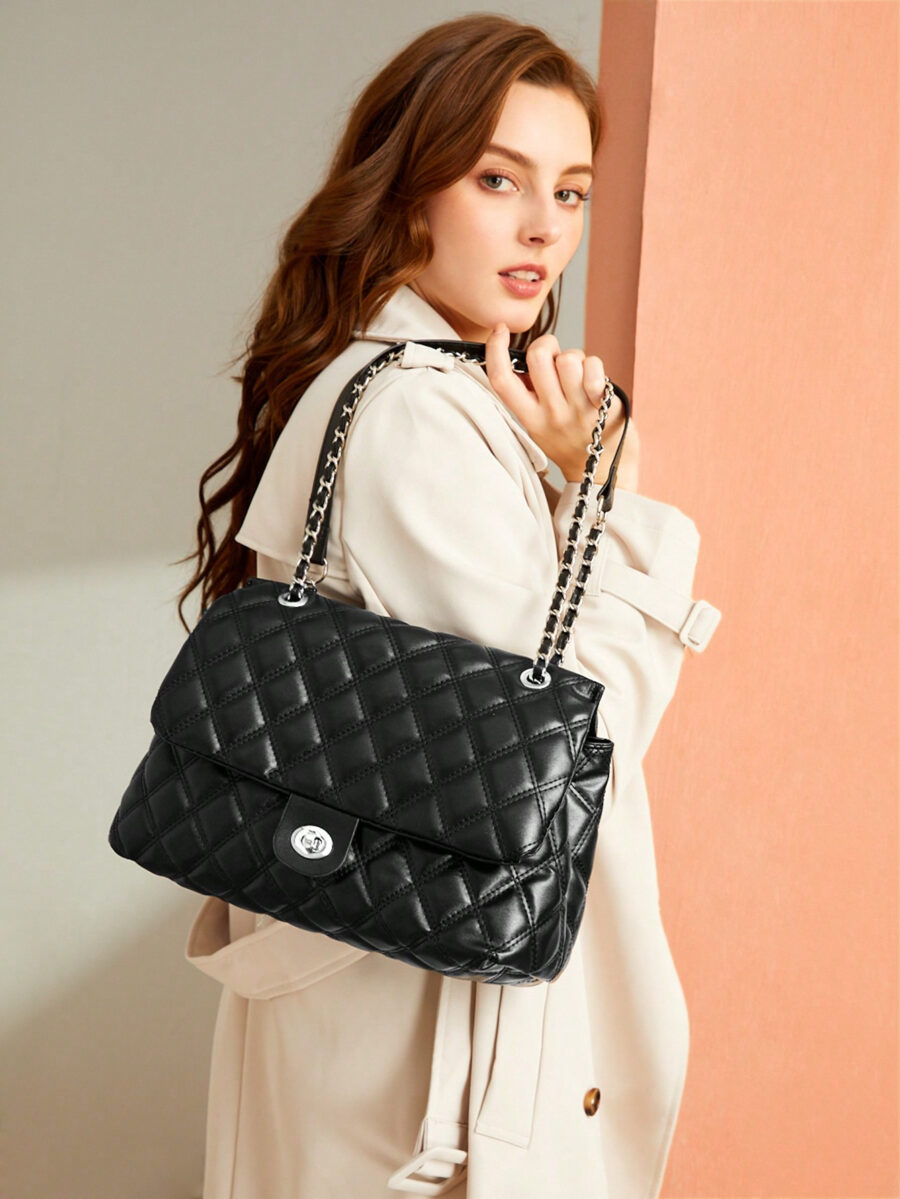 SHABREYA BIZwear Large Capacity Rhombic Pattern Crossbody Bag With Chain Strap - Image 10