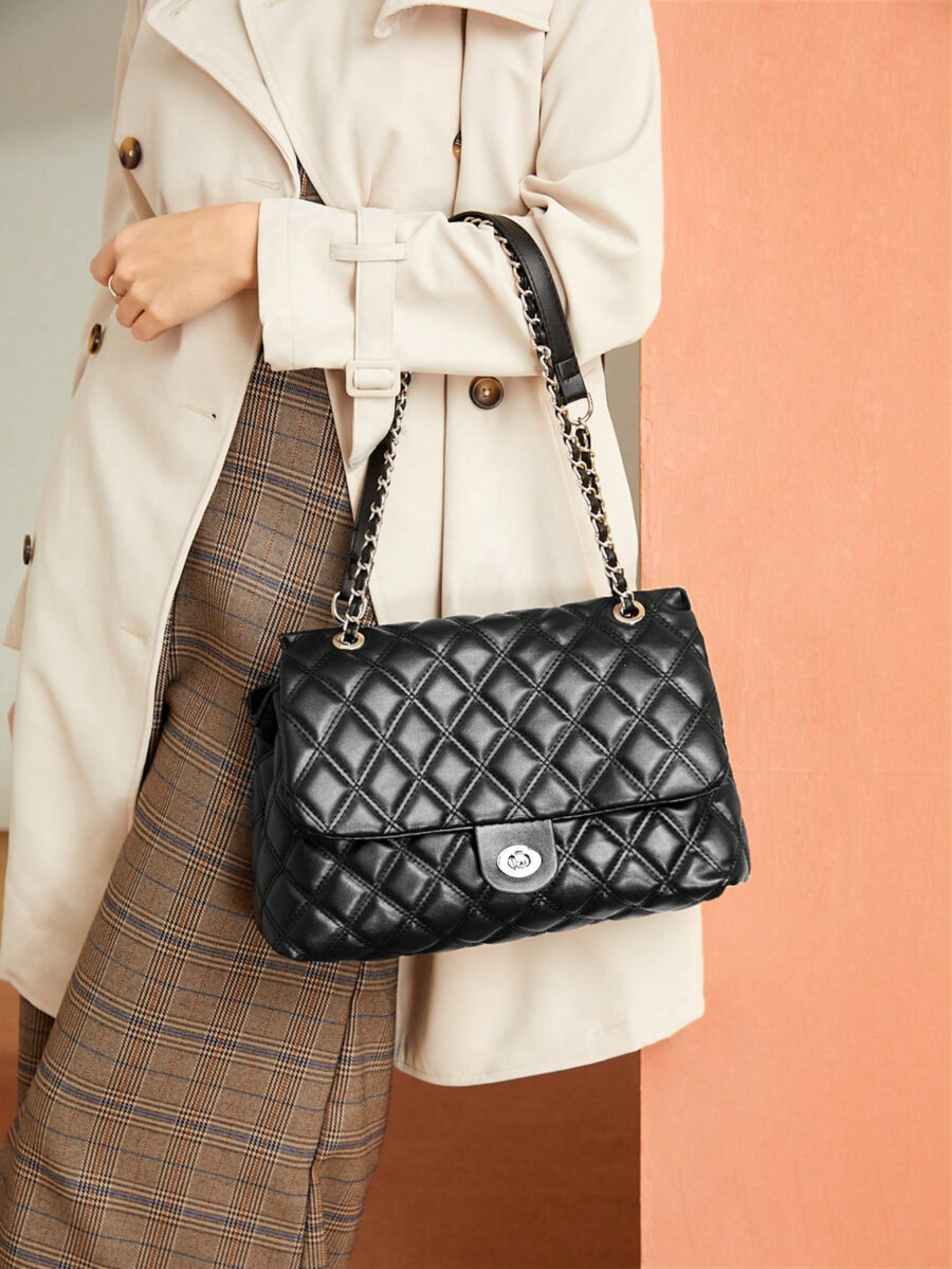 SHABREYA BIZwear Large Capacity Rhombic Pattern Crossbody Bag With Chain Strap - Image 11
