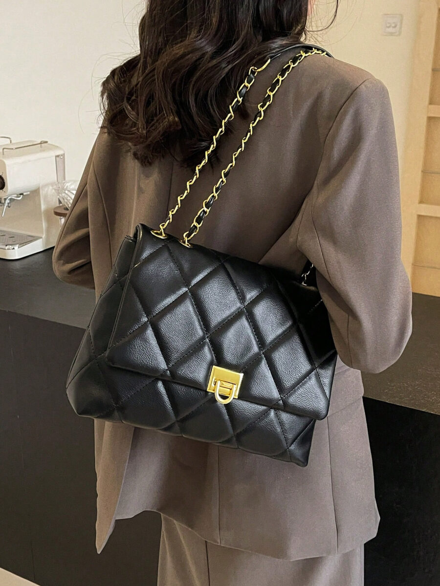 Lightweight, Business Casual, Fashionable, Minimalist Stitching Flap Chain Square Bag Soft Leather Crossbody Bag - Image 4