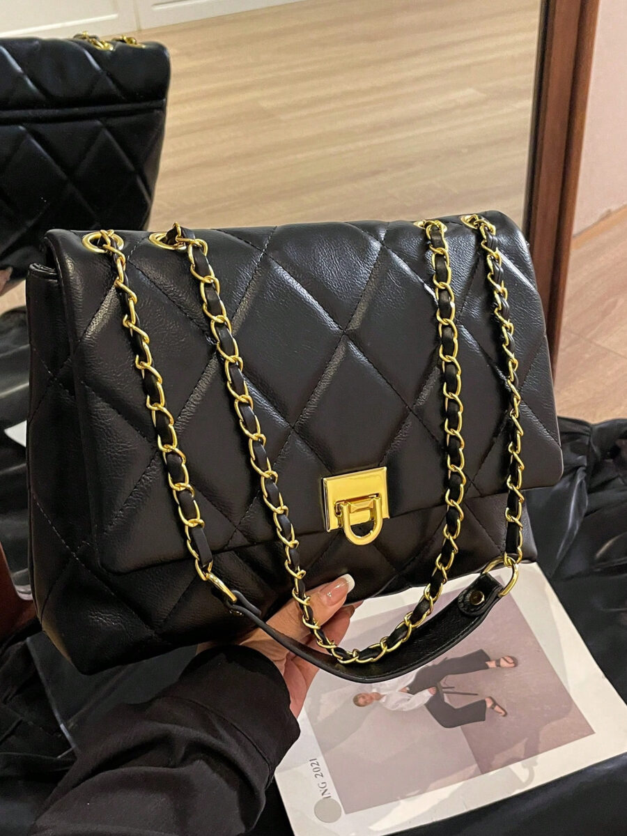 Lightweight, Business Casual, Fashionable, Minimalist Stitching Flap Chain Square Bag Soft Leather Crossbody Bag - Image 5