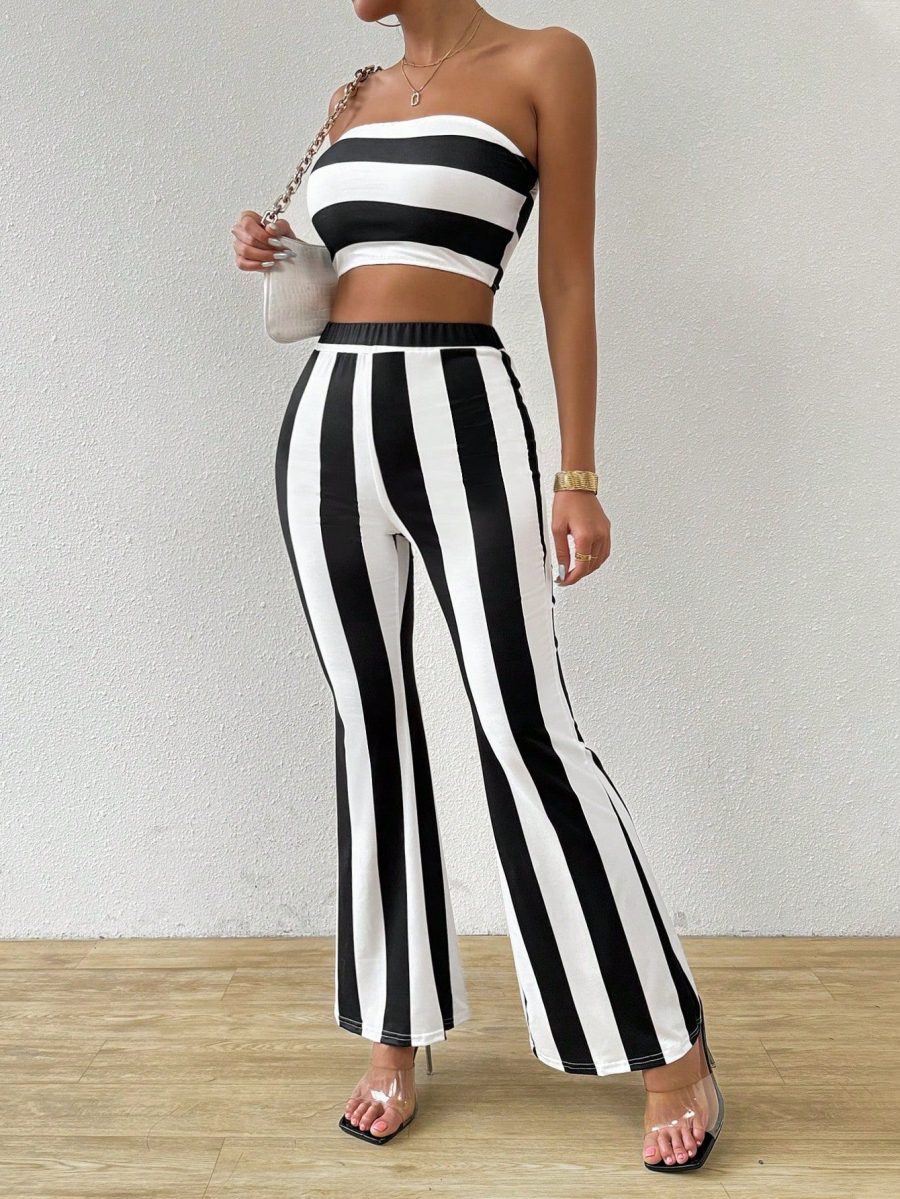 SHABREYA Raffinéa Women Striped Summer Casual Color Block Sleeveless Crop Top And Bell Bottoms Two-Piece Set - Image 6