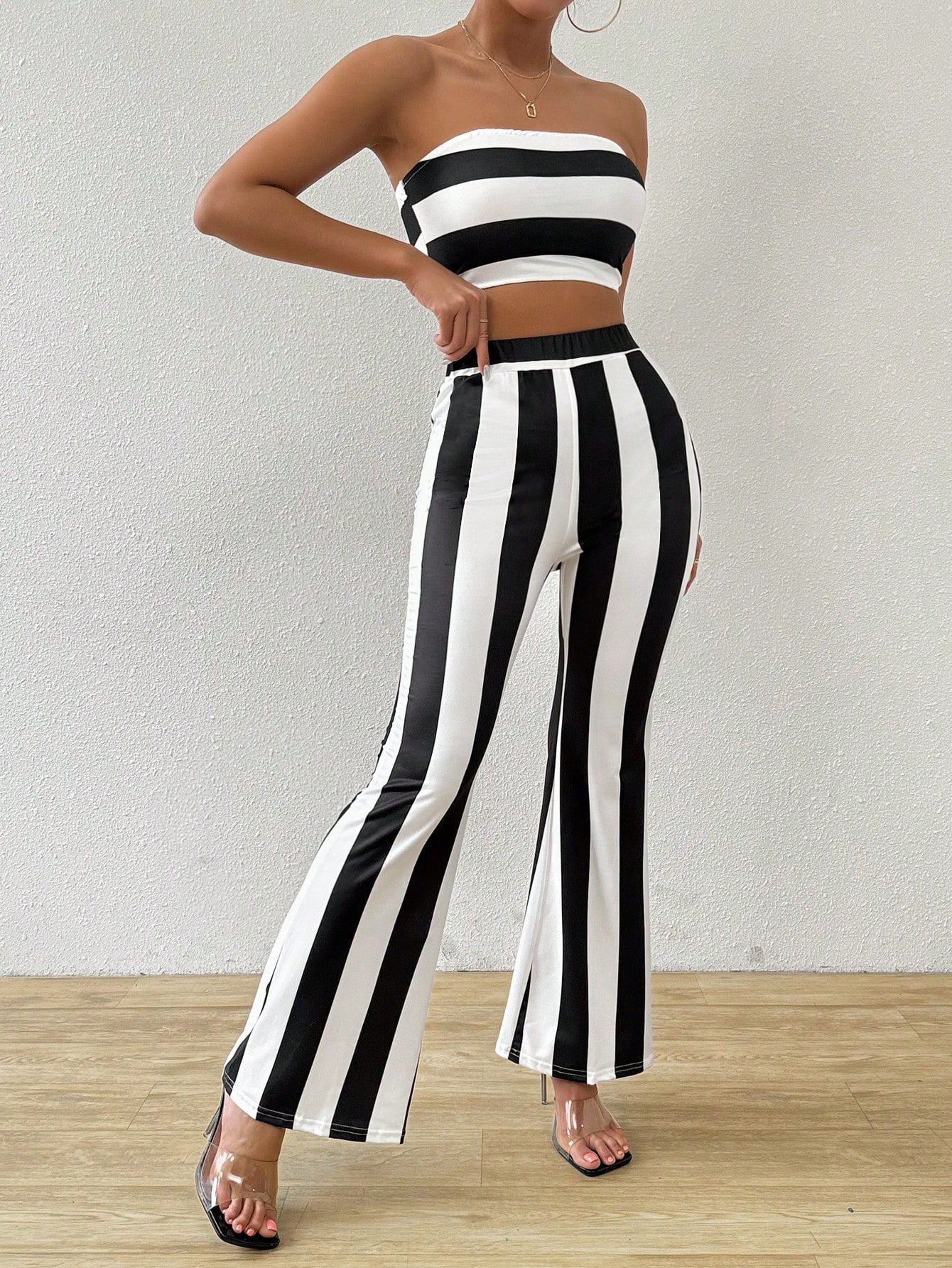 SHABREYA Raffinéa Women Striped Summer Casual Color Block Sleeveless Crop Top And Bell Bottoms Two-Piece Set - Image 8